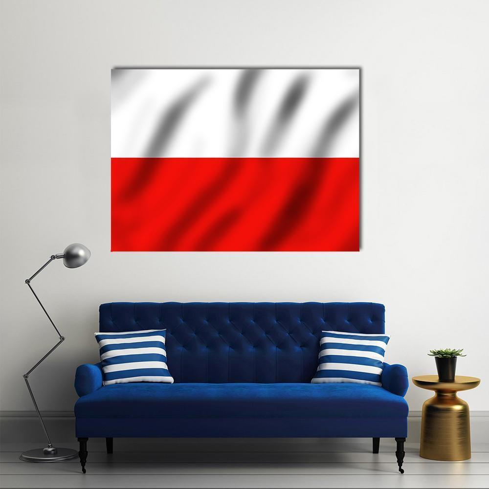Waving Polish Flag Canvas Wall Art in white and red, single panel hung on a wall
