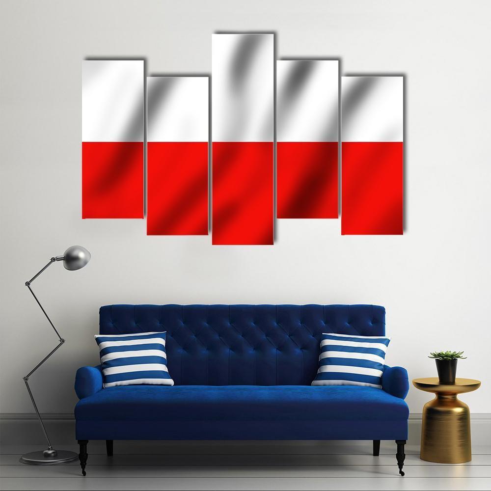 Waving Poland Flag Canvas Wall Art-5 Pop-Gallery Wrap-47" x 32"-Tiaracle