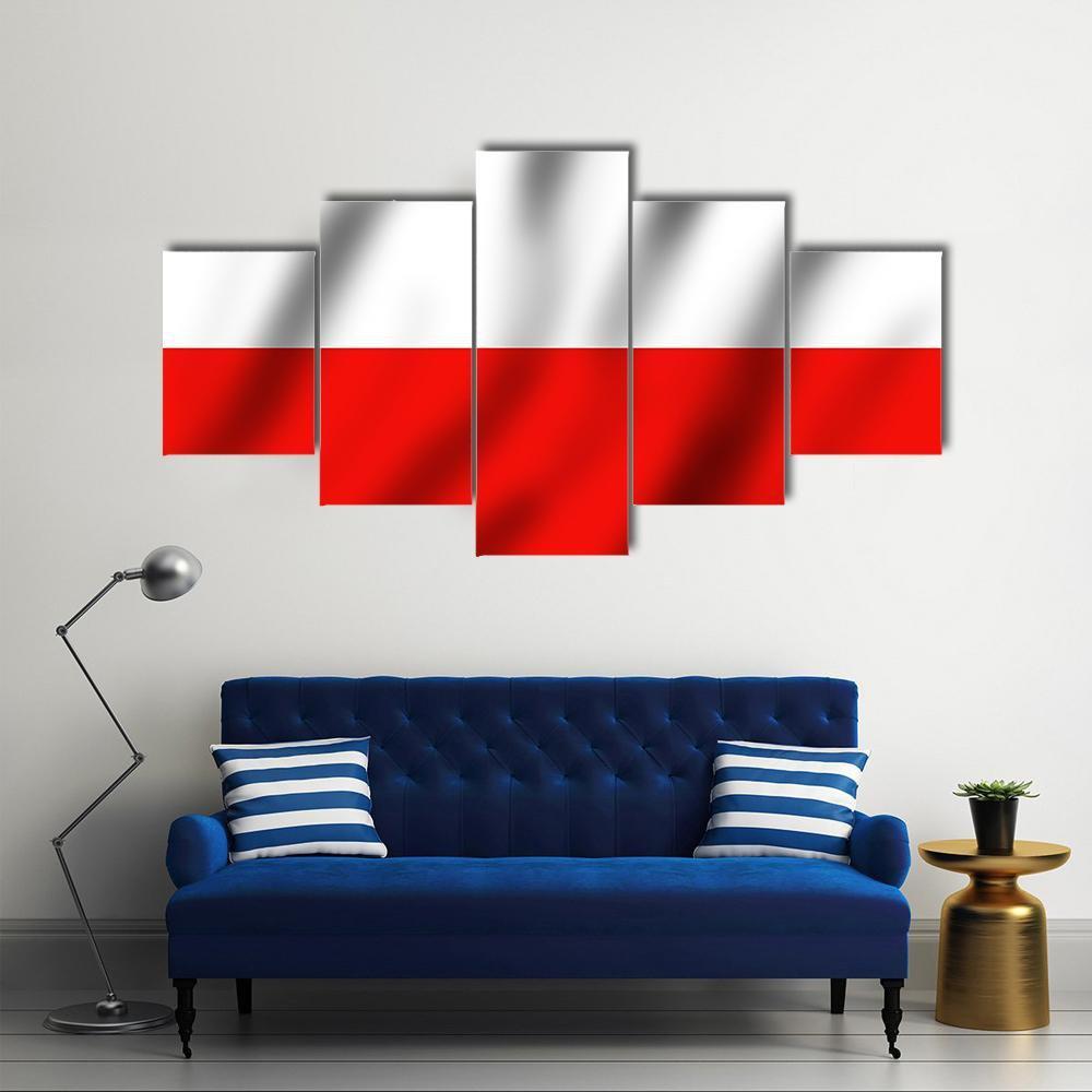 Waving Poland Flag Canvas Wall Art-5 Star-Gallery Wrap-62" x 32"-Tiaracle