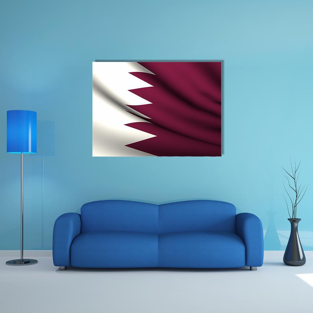 Waving Qatar Flag Close-up Canvas Wall Art in white and red, single panel hung on a wall