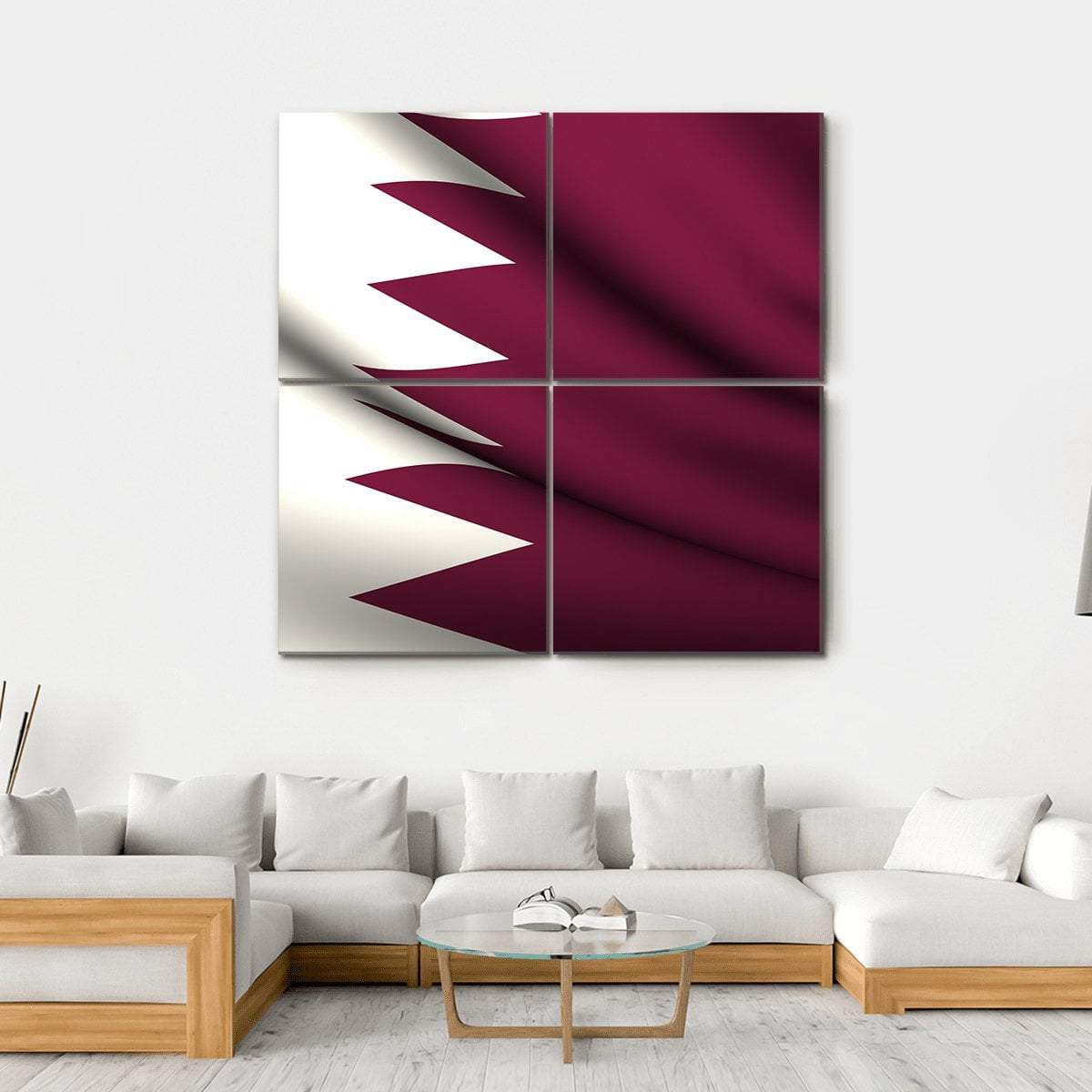 Waving Qatar Flag Canvas Wall Art-4 Square-Gallery Wrap-17" x 17"-Tiaracle