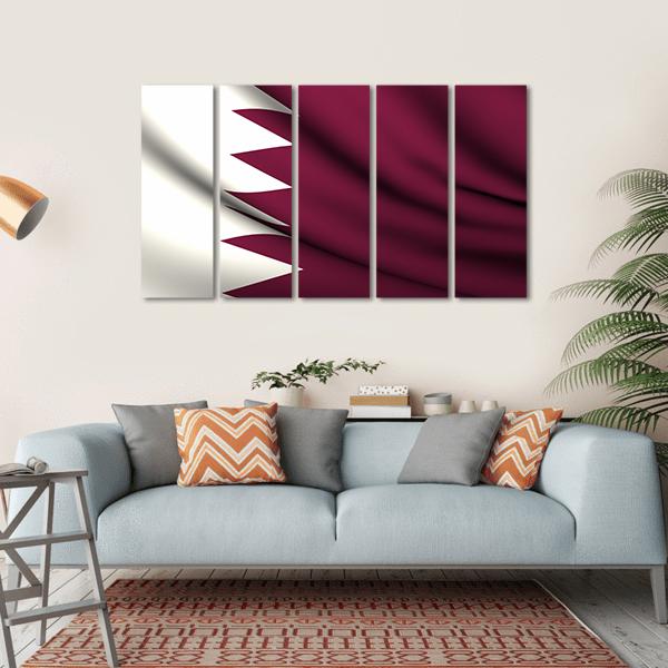 Waving Qatar Flag Canvas Wall Art-5 Horizontal-Gallery Wrap-22" x 12"-Tiaracle
