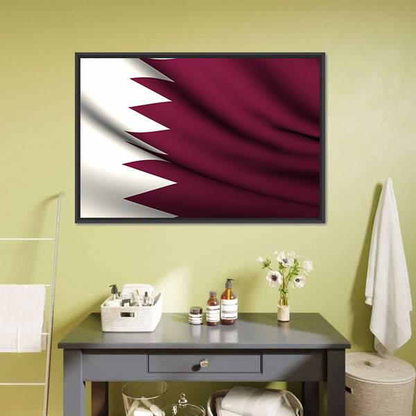Waving Qatar Flag Canvas Wall Art-1 Piece-Floating Frame-24" x 16"-Tiaracle