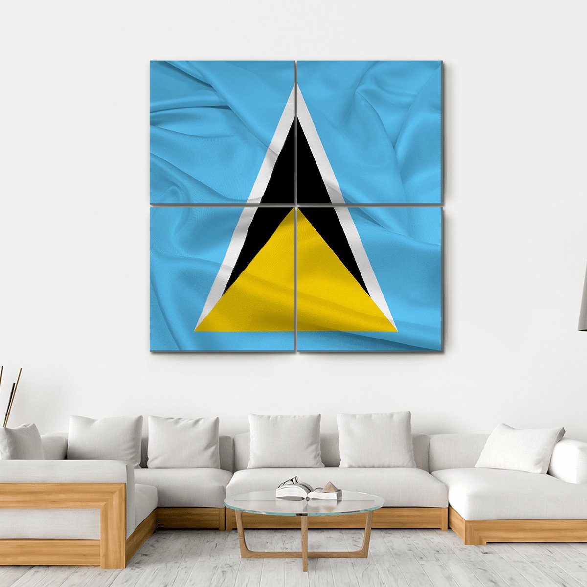 Waving Saint Lucia Flag Canvas Wall Art-4 Square-Gallery Wrap-17" x 17"-Tiaracle