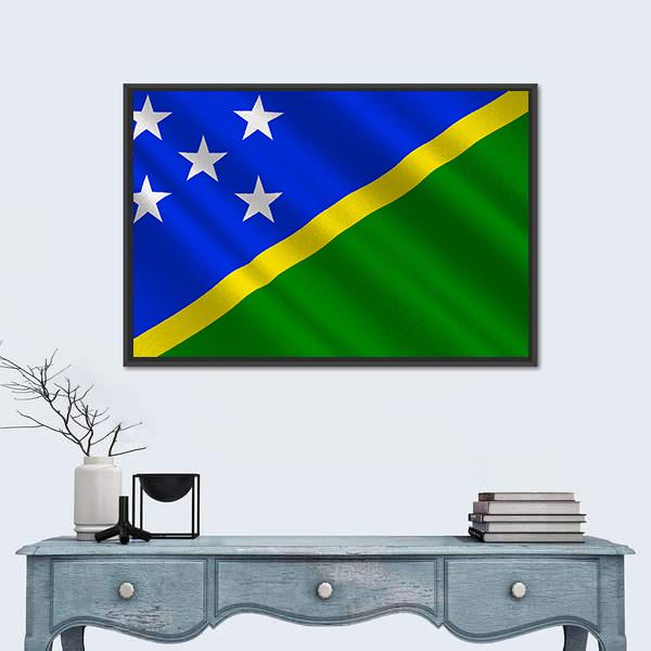 Waving Solomon Islands Flag Canvas Wall Art-1 Piece-Floating Frame-24" x 16"-Tiaracle