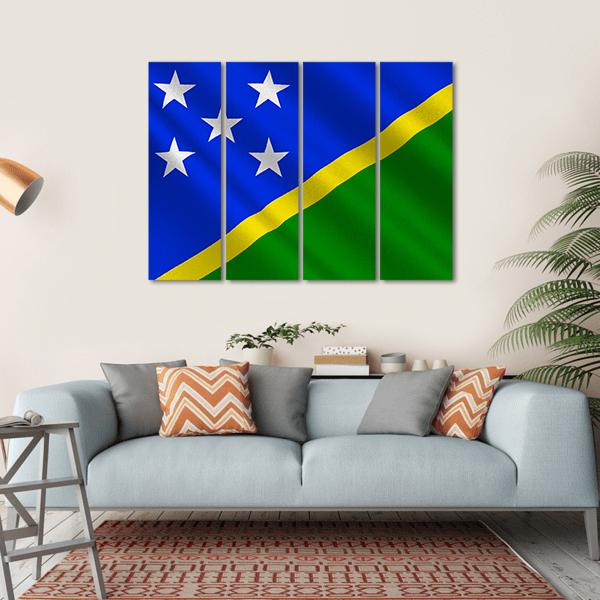 Waving Solomon Islands Flag Canvas Wall Art-4 Horizontal-Gallery Wrap-34" x 24"-Tiaracle