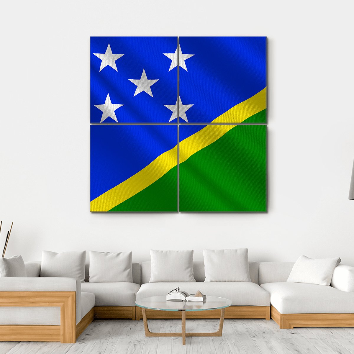 Waving Solomon Islands Flag Canvas Wall Art-4 Square-Gallery Wrap-17" x 17"-Tiaracle