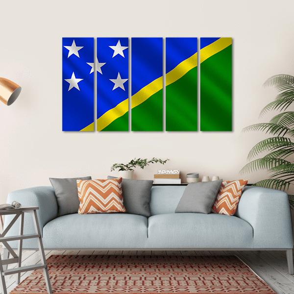 Waving Solomon Islands Flag Canvas Wall Art-5 Horizontal-Gallery Wrap-22" x 12"-Tiaracle