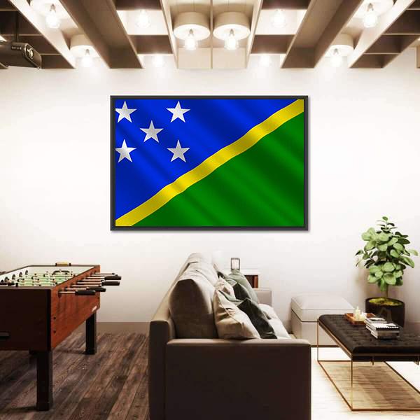 Waving Solomon Islands Flag Canvas Wall Art-5 Horizontal-Gallery Wrap-22" x 12"-Tiaracle