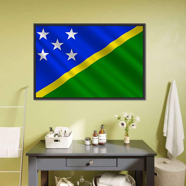 Waving Solomon Islands Flag Canvas Wall Art-1 Piece-Floating Frame-24" x 16"-Tiaracle