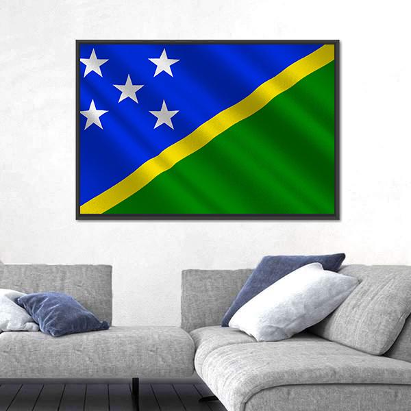 Waving Solomon Islands Flag Canvas Wall Art-5 Horizontal-Gallery Wrap-22" x 12"-Tiaracle