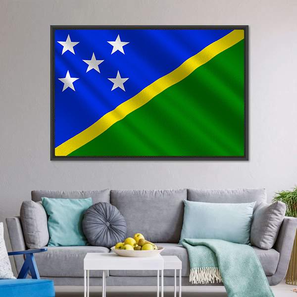 Waving Solomon Islands Flag Canvas Wall Art-3 Horizontal-Gallery Wrap-25" x 16"-Tiaracle