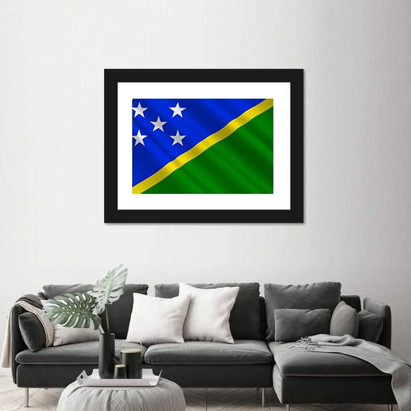 Waving Solomon Islands Flag Canvas Wall Art-5 Horizontal-Gallery Wrap-22" x 12"-Tiaracle