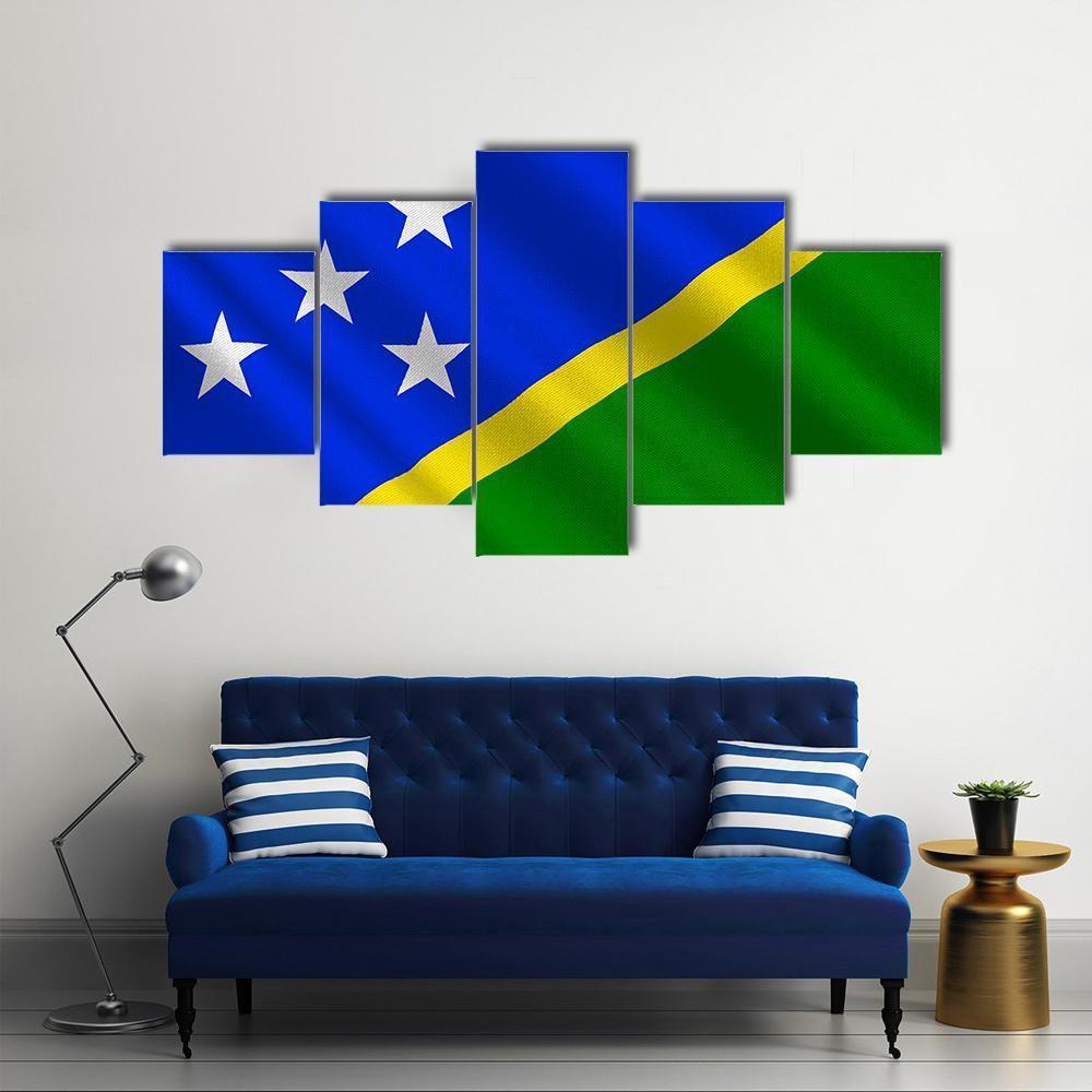 Waving Solomon Islands Flag Canvas Wall Art-4 Pop-Gallery Wrap-50" x 32"-Tiaracle