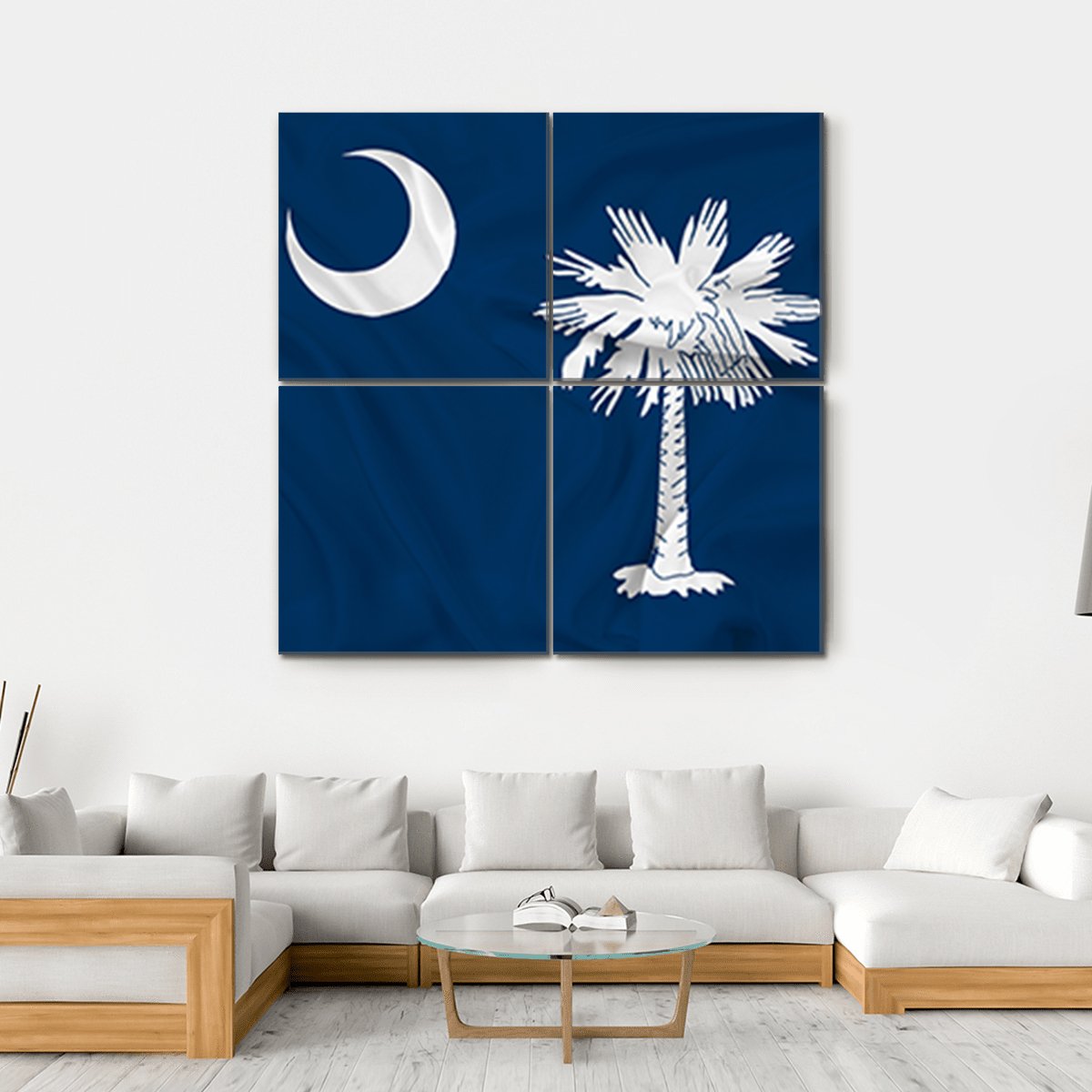 Waving South Carolina State Flag Canvas Wall Art-4 Square-Gallery Wrap-17" x 17"-Tiaracle