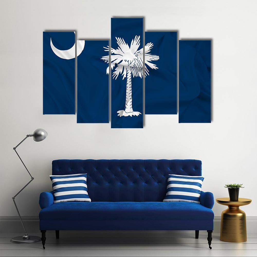 Waving South Carolina State Flag Canvas Wall Art-5 Pop-Gallery Wrap-47" x 32"-Tiaracle
