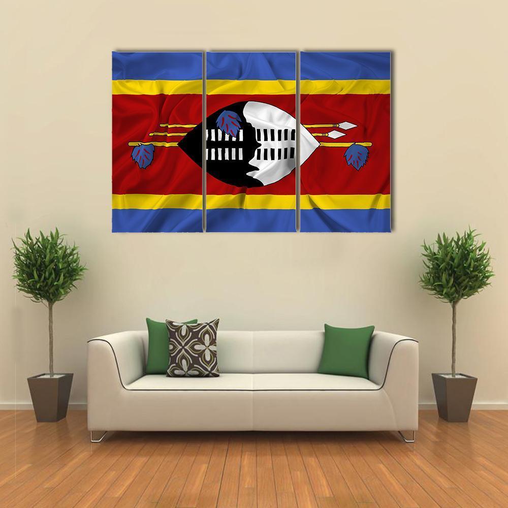 Waving Swaziland Flag Canvas Wall Art-3 Horizontal-Gallery Wrap-37" x 24"-Tiaracle