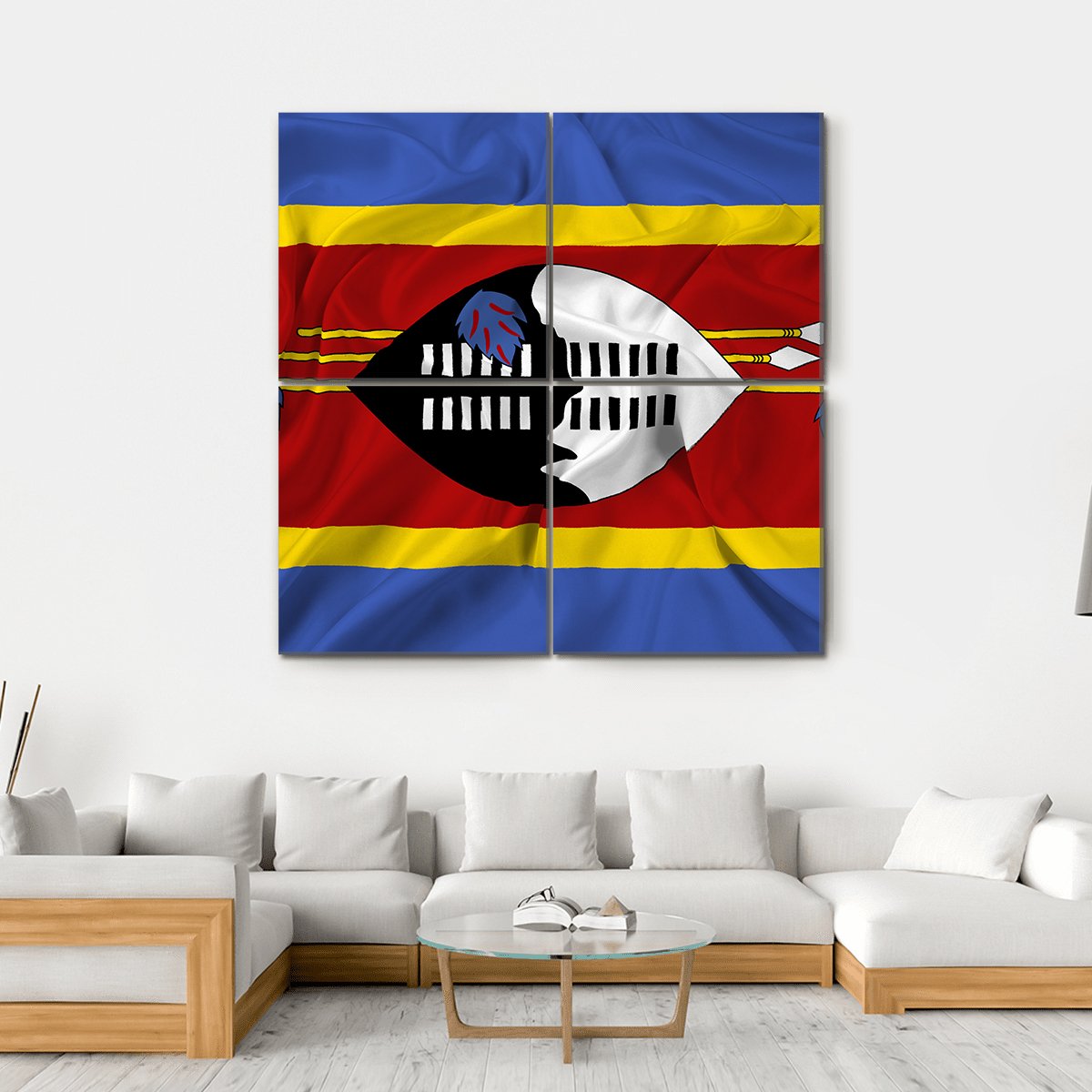 Waving Swaziland Flag Canvas Wall Art-4 Square-Gallery Wrap-17" x 17"-Tiaracle