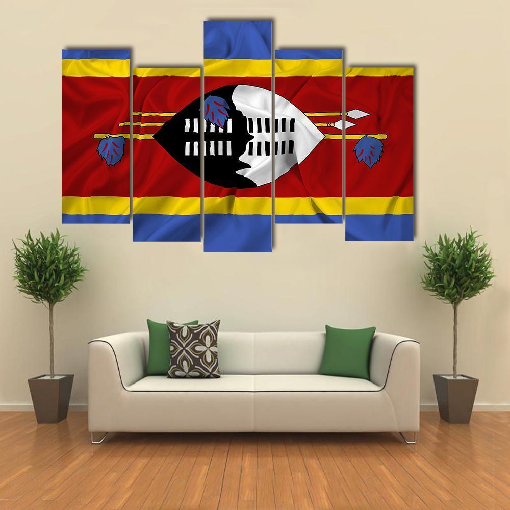 Waving Swaziland Flag Canvas Wall Art-5 Pop-Gallery Wrap-47" x 32"-Tiaracle