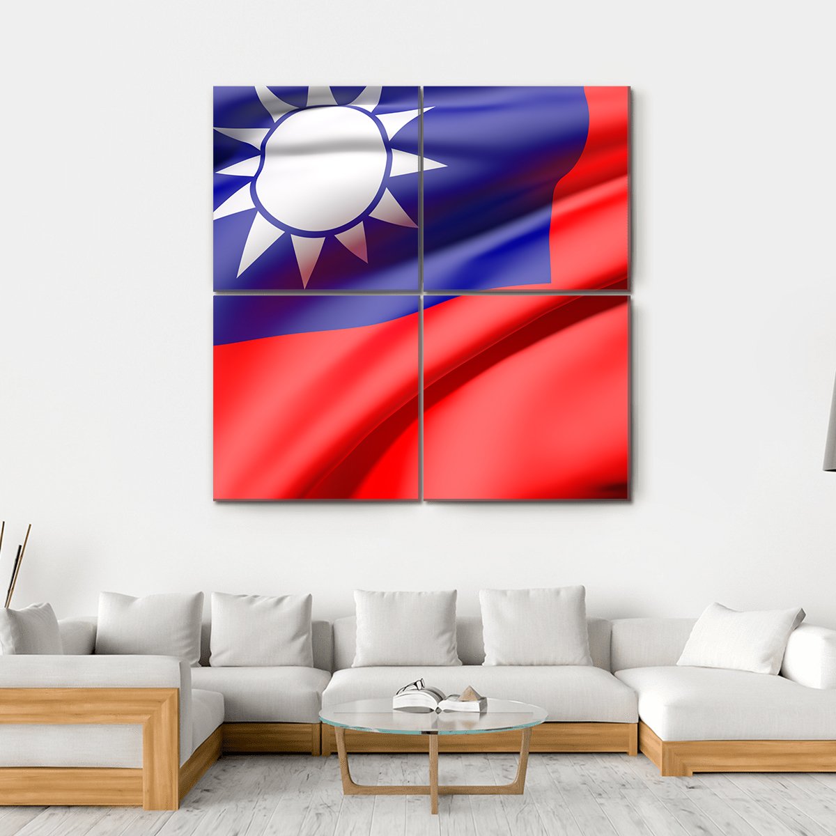 Waving Taiwan Flag Canvas Wall Art-4 Square-Gallery Wrap-17" x 17"-Tiaracle
