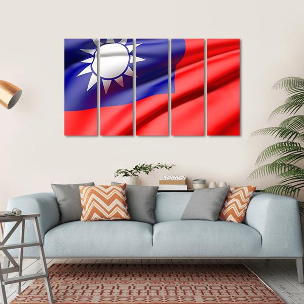 Waving Taiwan Flag Canvas Wall Art-5 Horizontal-Gallery Wrap-22" x 12"-Tiaracle