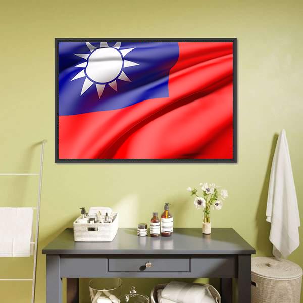 Waving Taiwan Flag Canvas Wall Art-1 Piece-Floating Frame-24" x 16"-Tiaracle