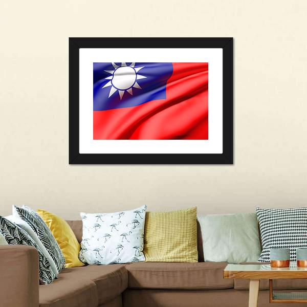 Waving Taiwan Flag Canvas Wall Art-3 Horizontal-Gallery Wrap-25" x 16"-Tiaracle