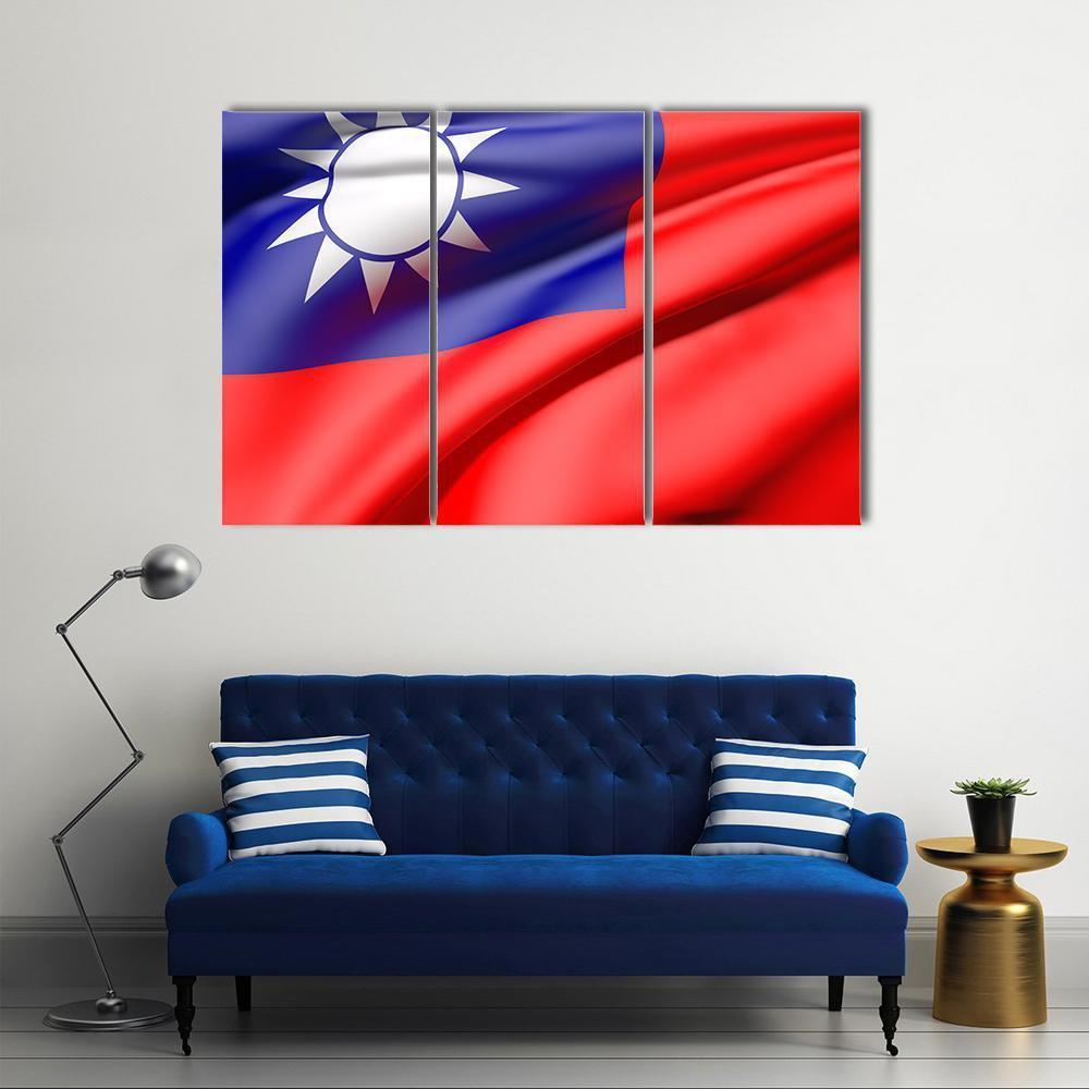 Waving Taiwan Flag Canvas Wall Art-3 Horizontal-Gallery Wrap-37" x 24"-Tiaracle
