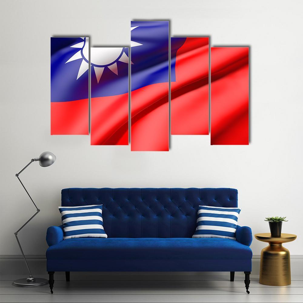 Waving Taiwan Flag Canvas Wall Art-5 Pop-Gallery Wrap-47" x 32"-Tiaracle