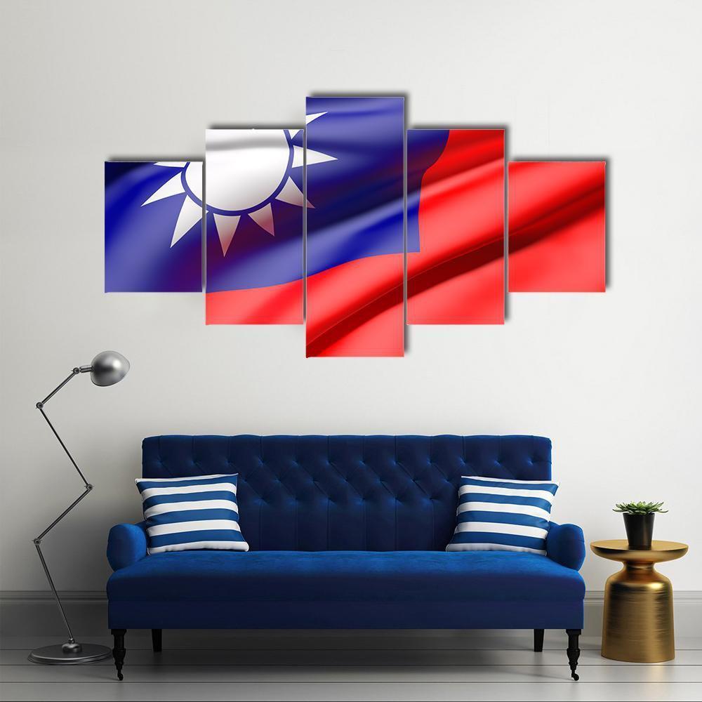 Waving Taiwan Flag Canvas Wall Art-5 Star-Gallery Wrap-62" x 32"-Tiaracle