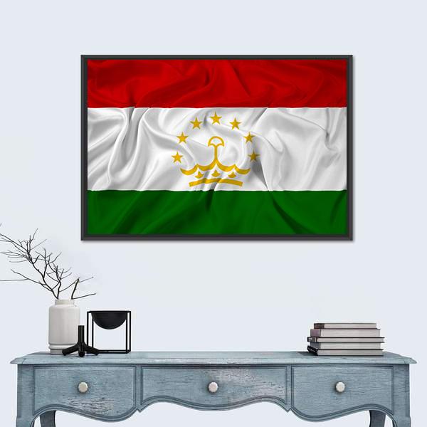 Waving Tajikistan Flag Canvas Wall Art-1 Piece-Floating Frame-24" x 16"-Tiaracle