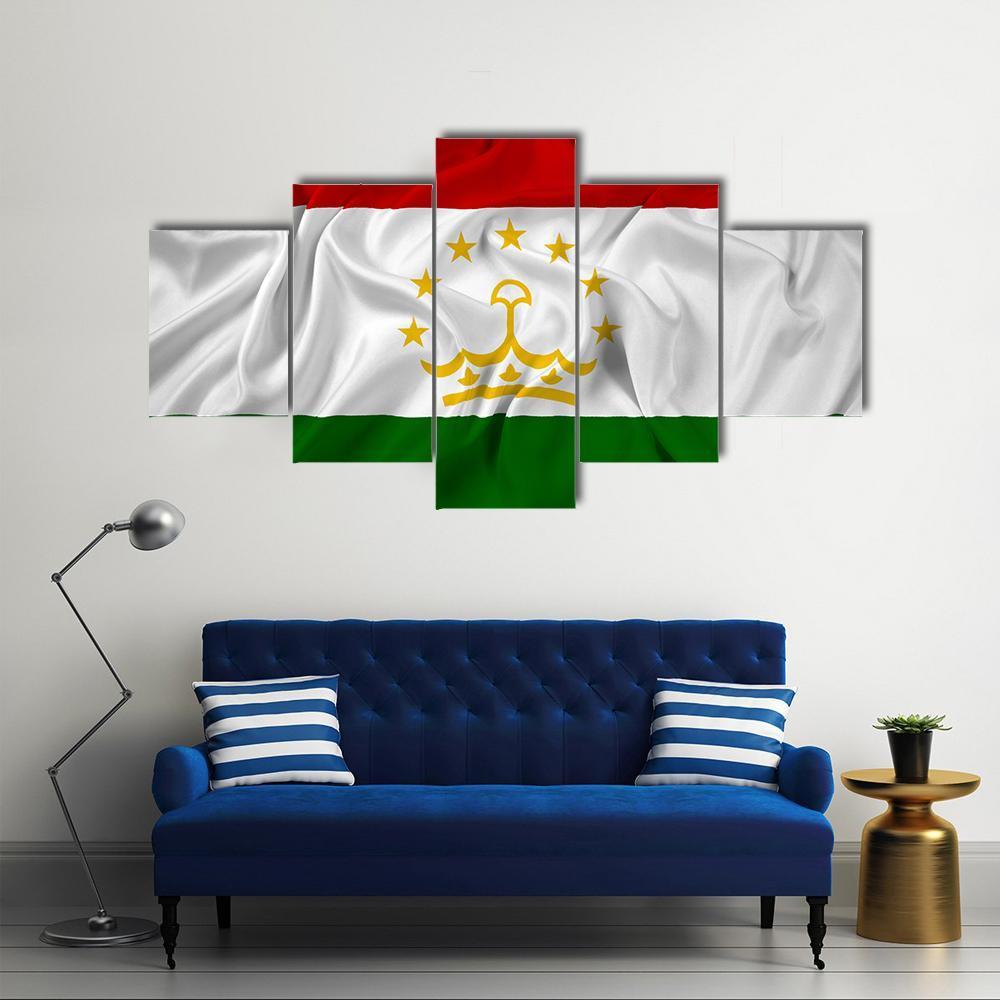 Waving Tajikistan Flag Canvas Wall Art-5 Star-Gallery Wrap-62" x 32"-Tiaracle
