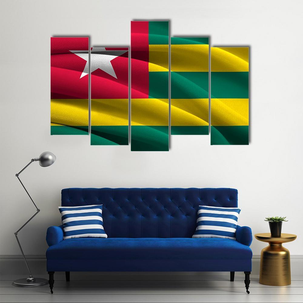 Waving Togo Flag Canvas Wall Art-5 Pop-Gallery Wrap-47" x 32"-Tiaracle