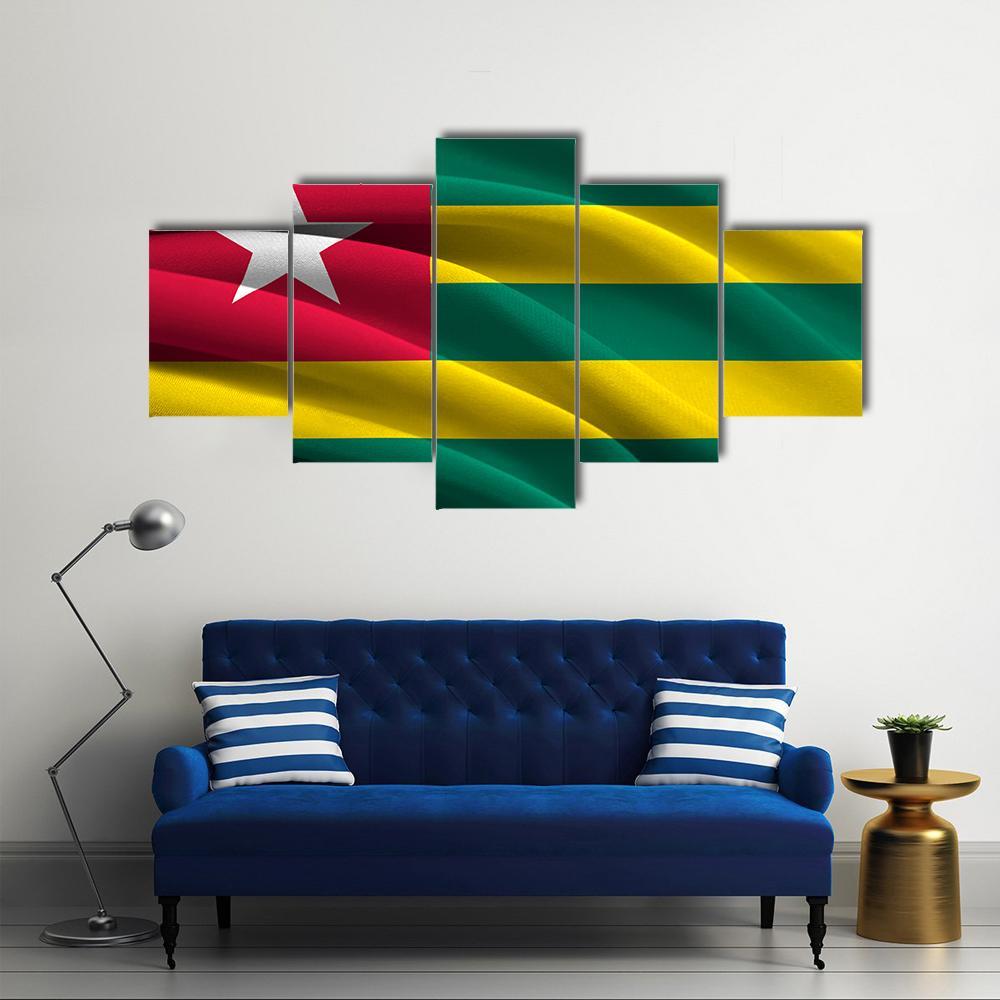 Waving Togo Flag Canvas Wall Art-3 Horizontal-Gallery Wrap-37" x 24"-Tiaracle