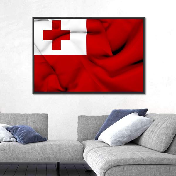 Waving Tonga Flag Canvas Wall Art-1 Piece-Floating Frame-24" x 16"-Tiaracle