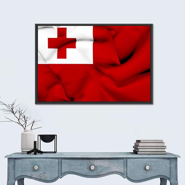 Waving Tonga Flag Canvas Wall Art-5 Horizontal-Gallery Wrap-22" x 12"-Tiaracle