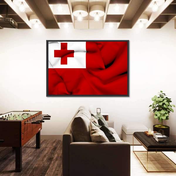 Waving Tonga Flag Canvas Wall Art-5 Horizontal-Gallery Wrap-22" x 12"-Tiaracle
