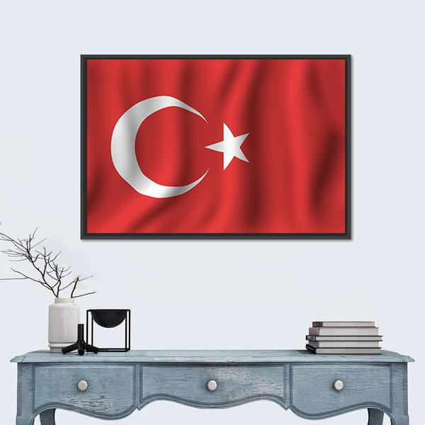 Waving Turkish Flag Canvas Wall Art-1 Piece-Floating Frame-24" x 16"-Tiaracle
