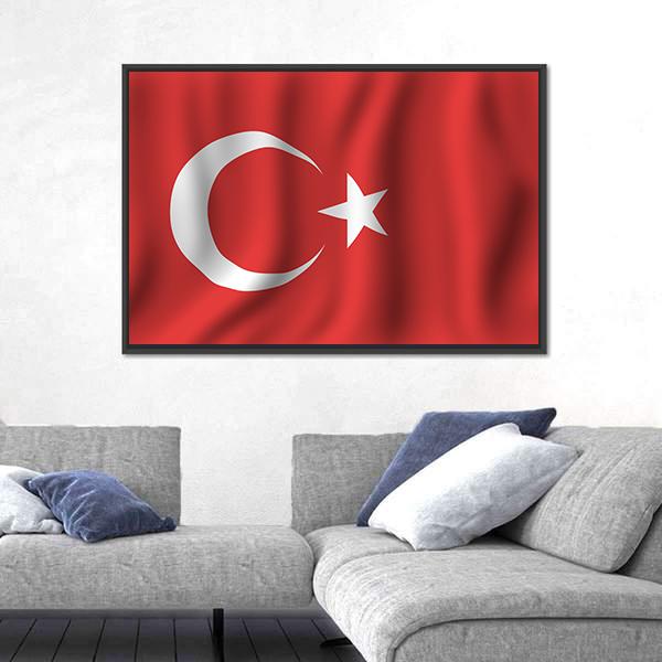 Waving Turkish Flag Canvas Wall Art-5 Horizontal-Gallery Wrap-22" x 12"-Tiaracle