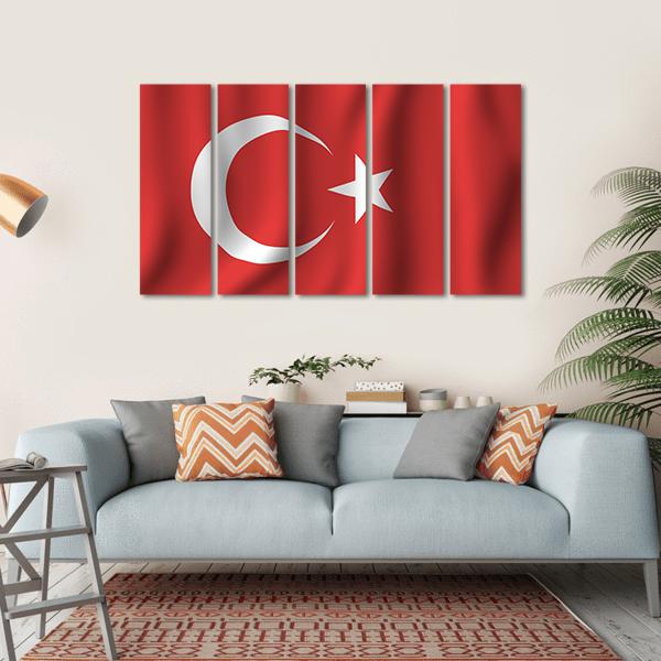 Waving Turkish Flag Canvas Wall Art-5 Horizontal-Gallery Wrap-22" x 12"-Tiaracle