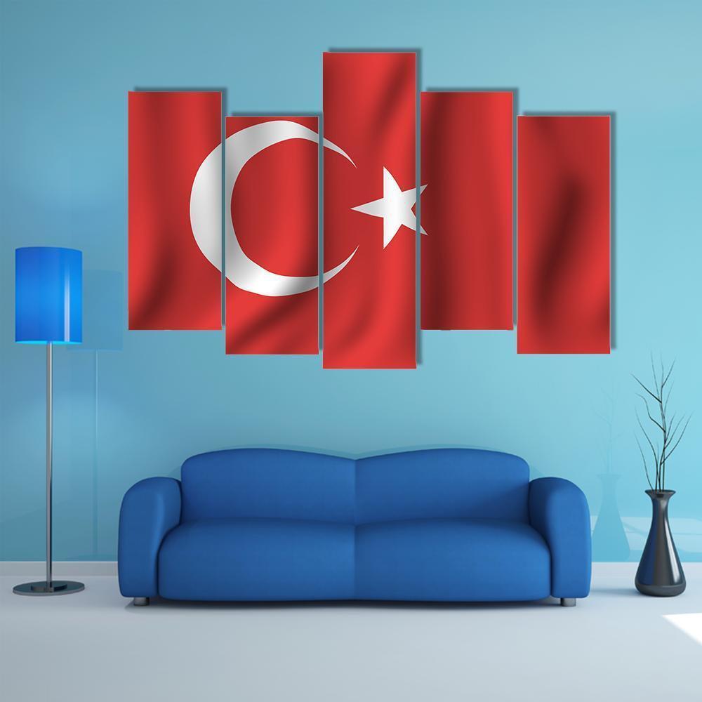 Waving Turkish Flag Canvas Wall Art-5 Pop-Gallery Wrap-47" x 32"-Tiaracle