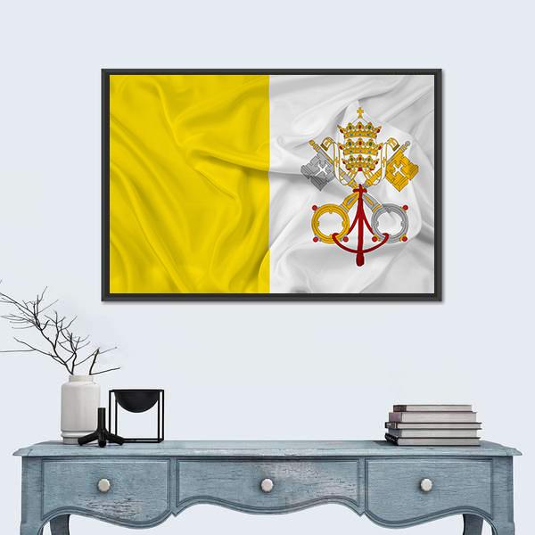 Waving Vatican City Flag Canvas Wall Art-1 Piece-Floating Frame-24" x 16"-Tiaracle