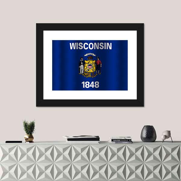 Waving Wisconsin State Flag Canvas Wall Art-1 Piece-Framed Print-20" x 16"-Tiaracle