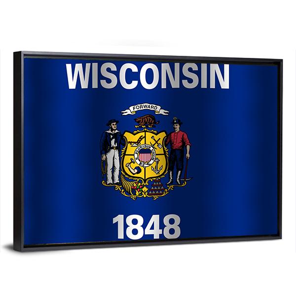 Waving Wisconsin State Flag Canvas Wall Art-3 Horizontal-Gallery Wrap-25" x 16"-Tiaracle