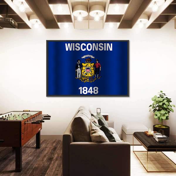Waving Wisconsin State Flag Canvas Wall Art-3 Horizontal-Gallery Wrap-25" x 16"-Tiaracle