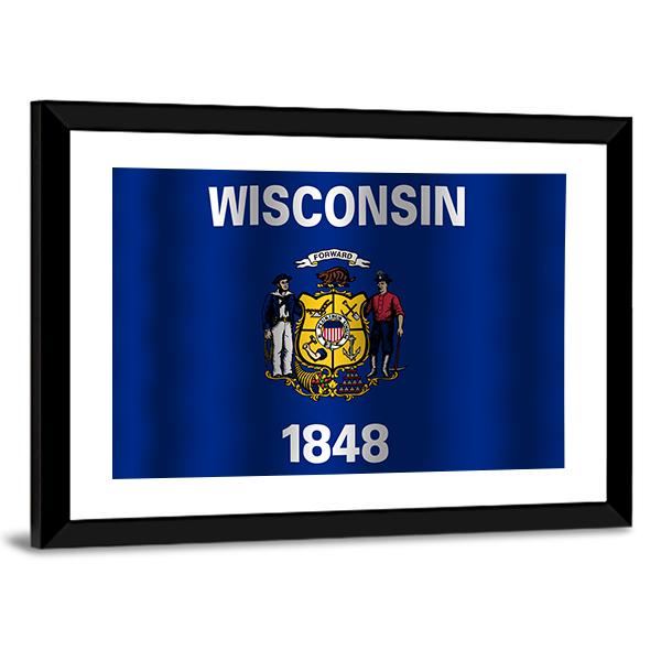 Waving Wisconsin State Flag Canvas Wall Art-3 Horizontal-Gallery Wrap-25" x 16"-Tiaracle