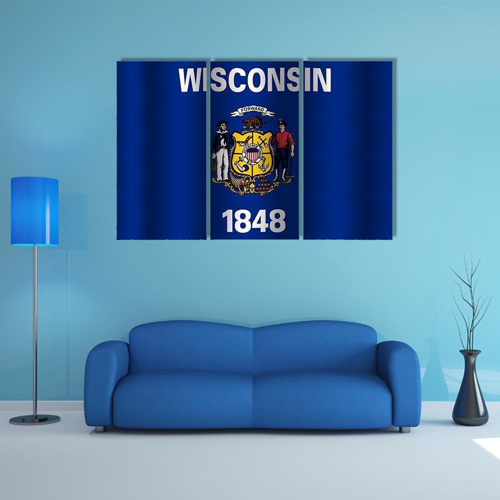 Waving Wisconsin State Flag Canvas Wall Art-3 Horizontal-Gallery Wrap-37" x 24"-Tiaracle