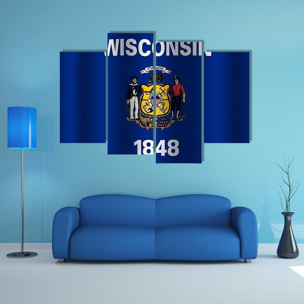 Waving Wisconsin State Flag Canvas Wall Art-4 Pop-Gallery Wrap-50" x 32"-Tiaracle