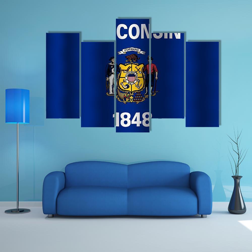 Waving Wisconsin State Flag Canvas Wall Art-5 Pop-Gallery Wrap-47" x 32"-Tiaracle