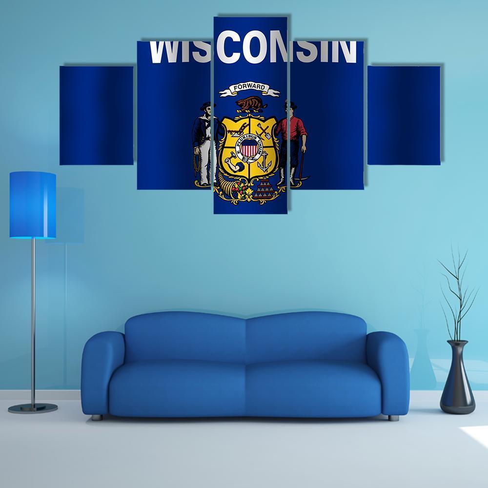 Waving Wisconsin State Flag Canvas Wall Art-3 Horizontal-Gallery Wrap-37" x 24"-Tiaracle